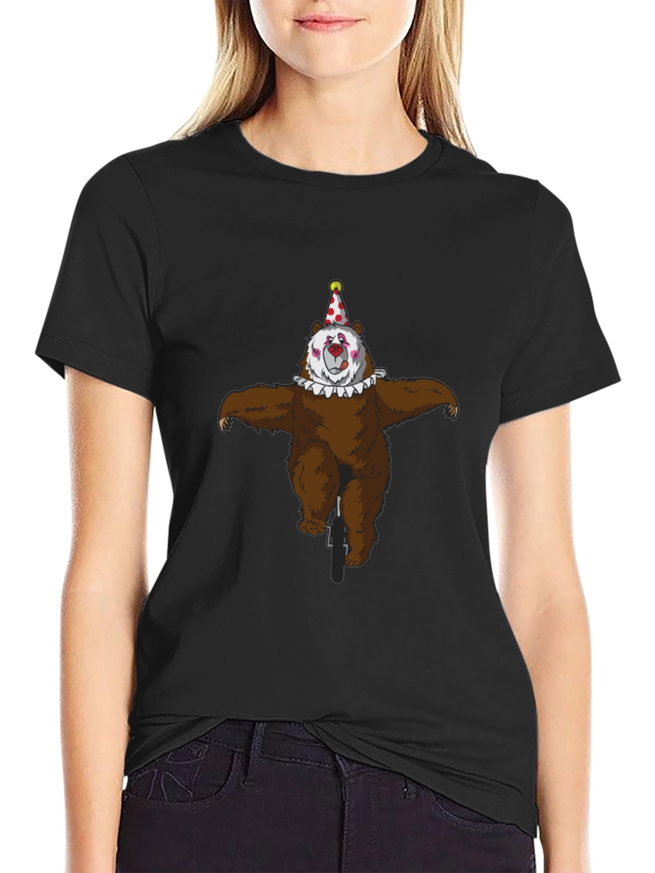 Clown Bear Unicycle Graphic T-Shirt