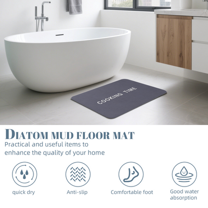 Cooking Time Text Print Diatomite Bath Mat