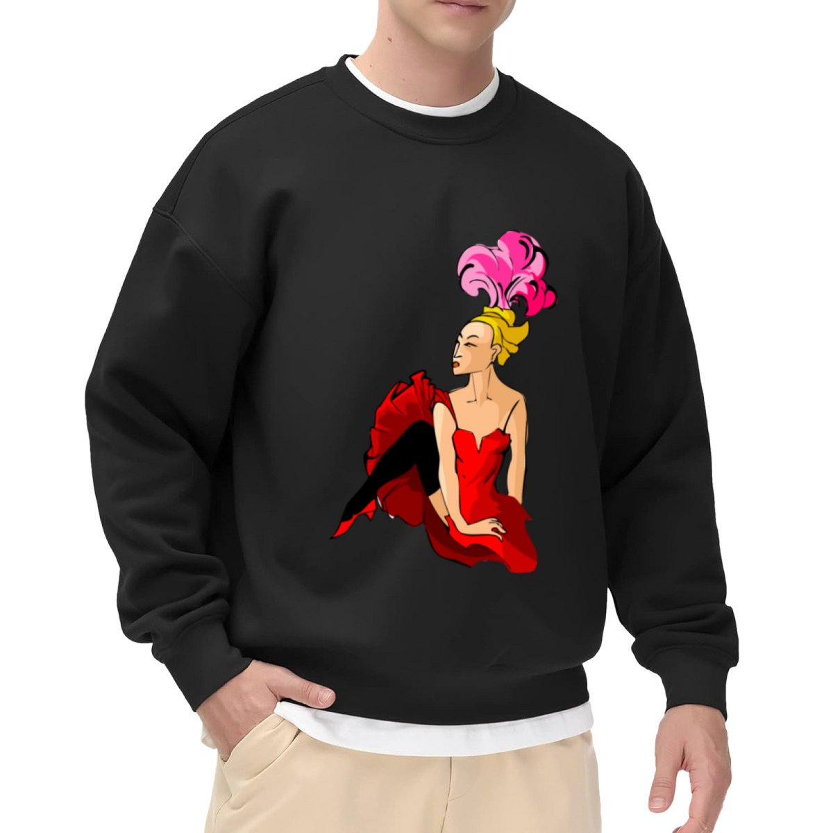 Vintage Burlesque Dancer Crewneck Sweatshirt - Retro Pin-Up Art Pullover