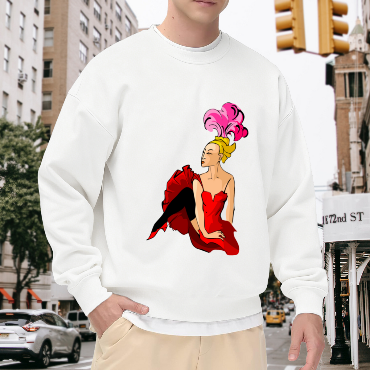 Vintage Burlesque Dancer Crewneck Sweatshirt - Retro Pin-Up Art Pullover