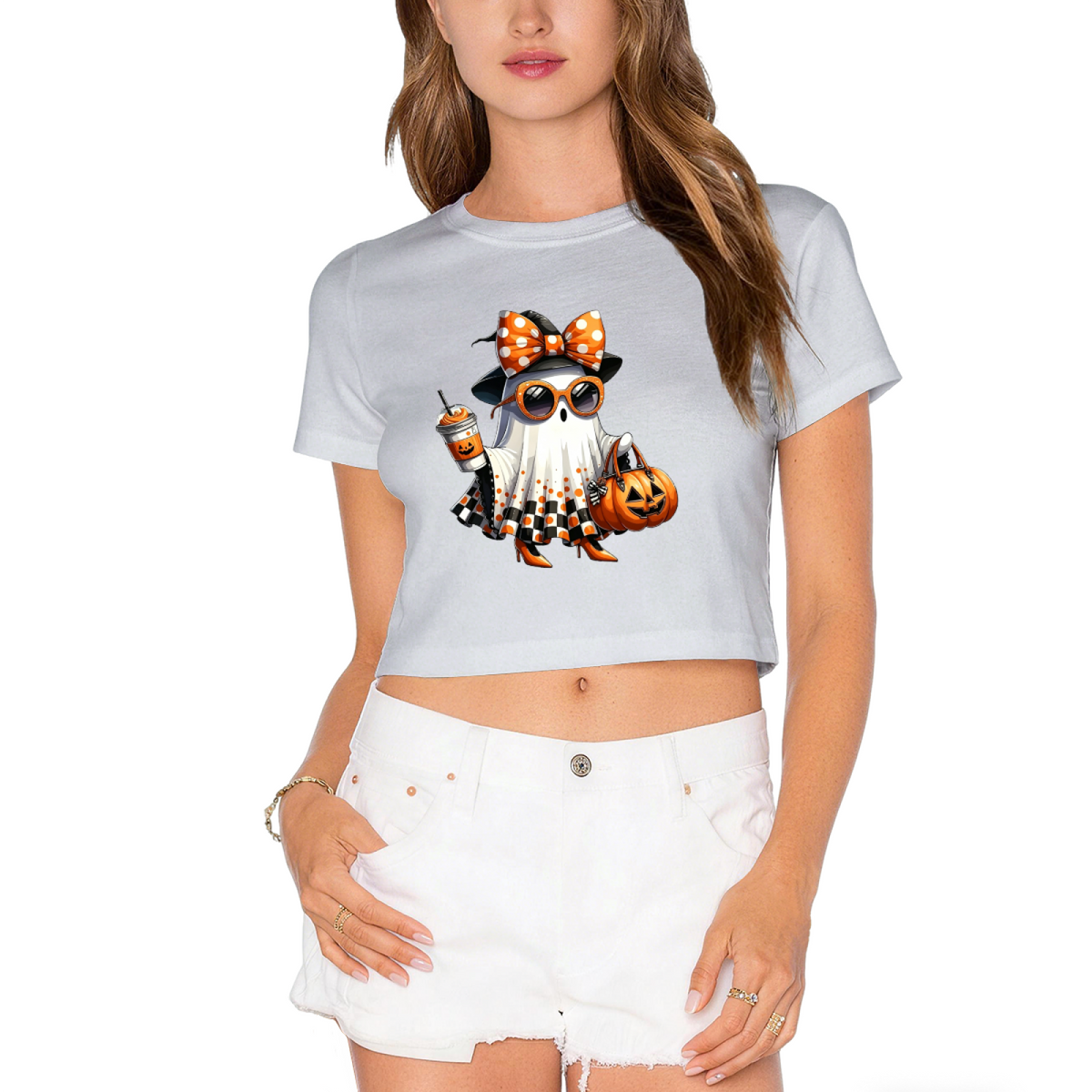 Stylish Trick Or Treat Ghost Halloween Cropped T?Shirt