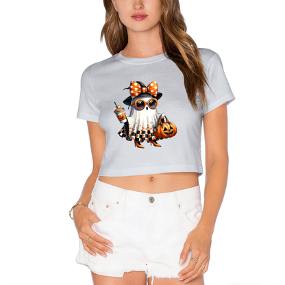 Stylish Trick Or Treat Ghost Halloween Cropped T?Shirt