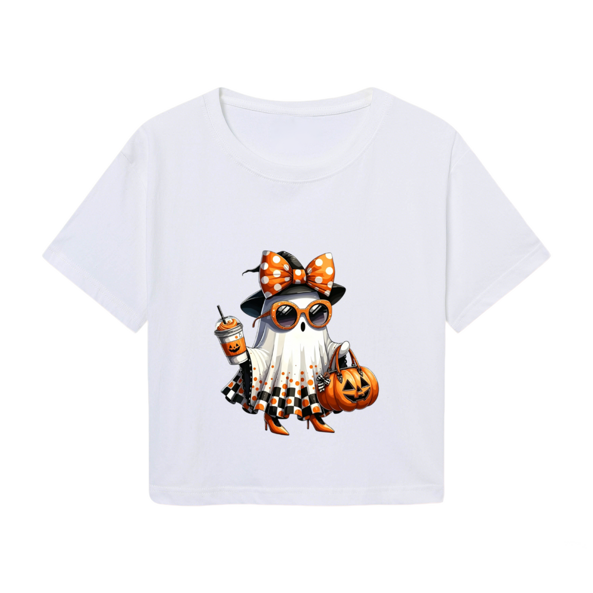 Stylish Trick Or Treat Ghost Halloween Cropped T?Shirt
