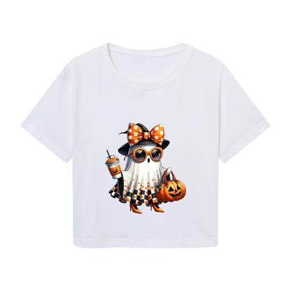 Stylish Trick Or Treat Ghost Halloween Cropped T?Shirt
