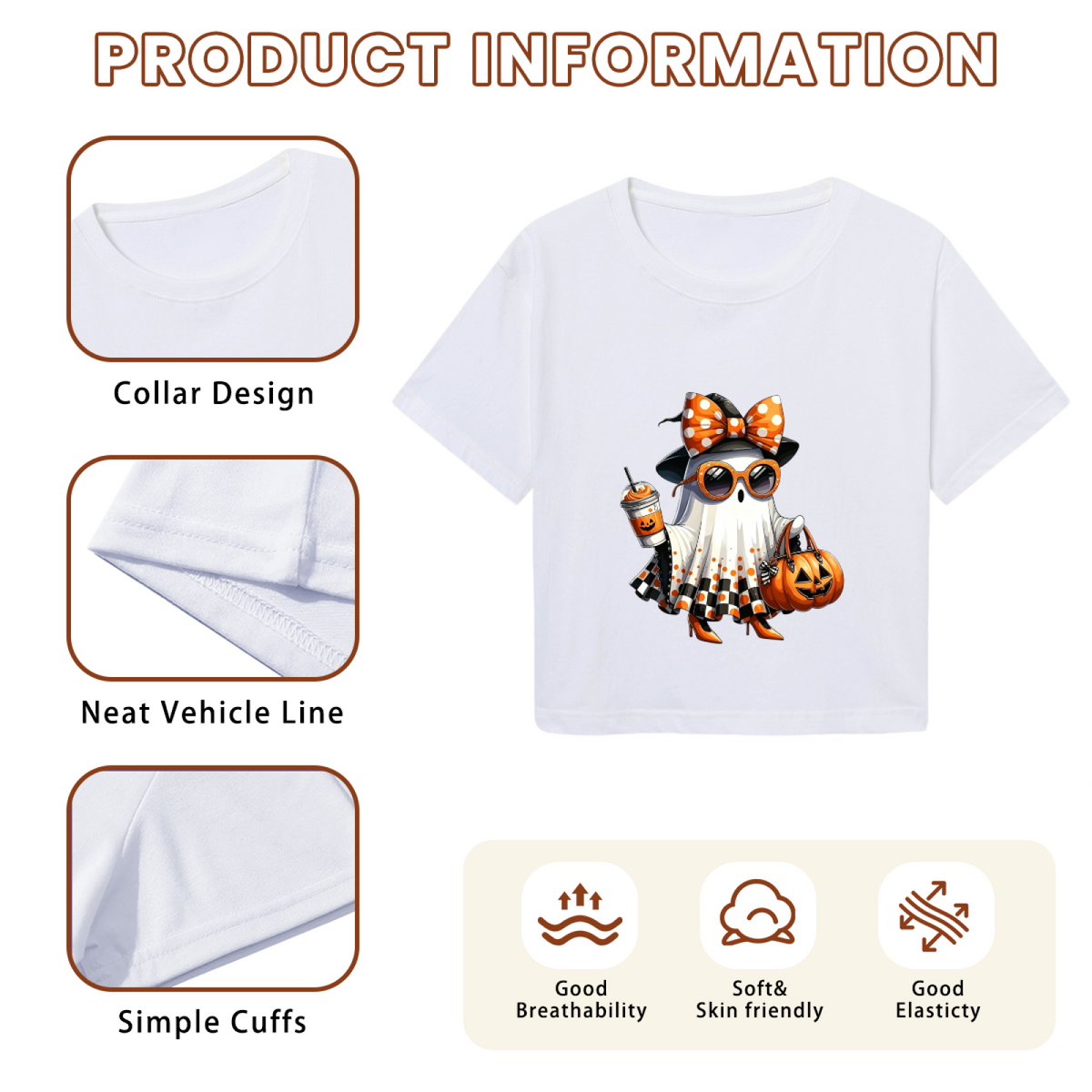 Stylish Trick Or Treat Ghost Halloween Cropped T?Shirt