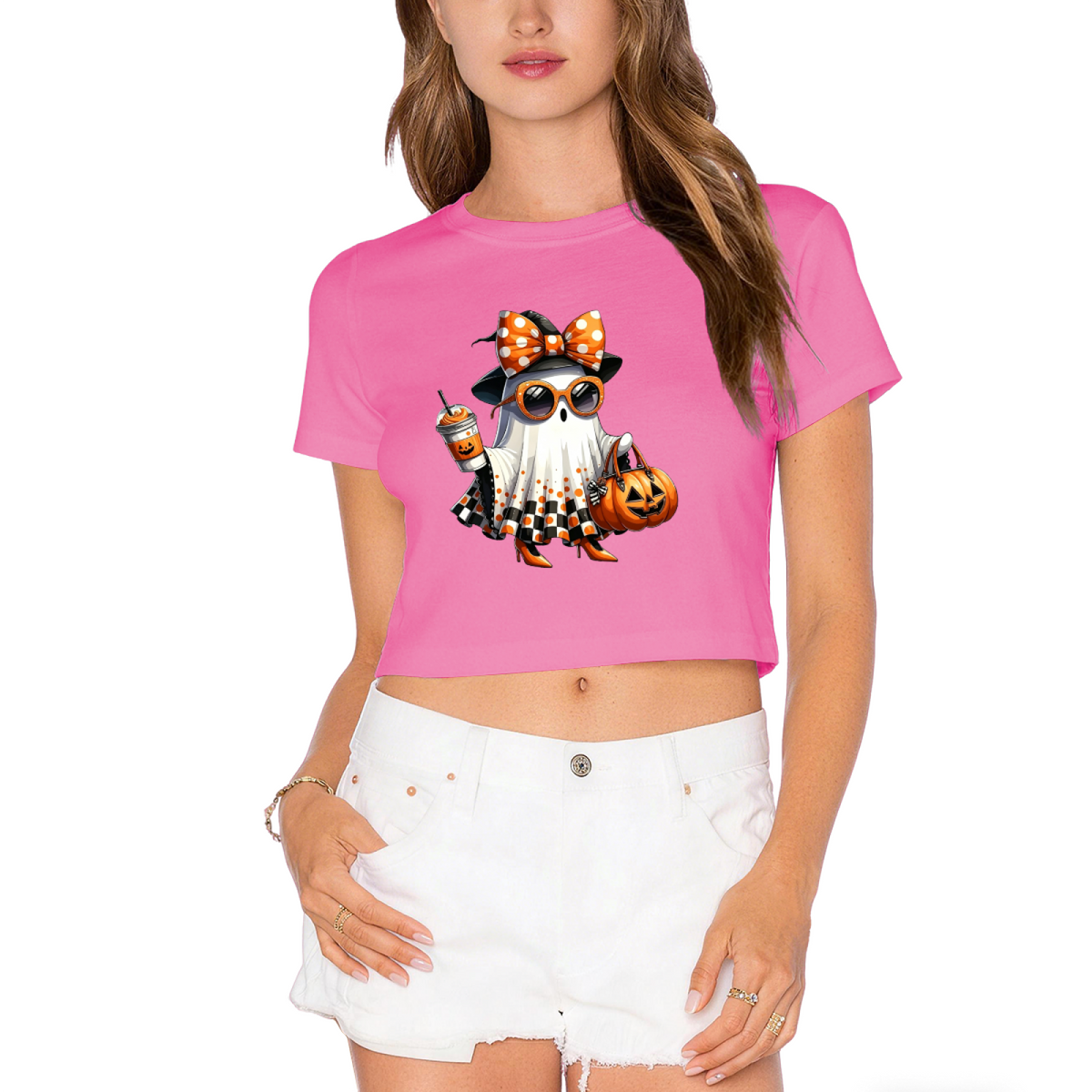 Stylish Trick Or Treat Ghost Halloween Cropped T?Shirt