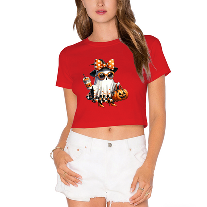 Stylish Trick Or Treat Ghost Halloween Cropped T?Shirt