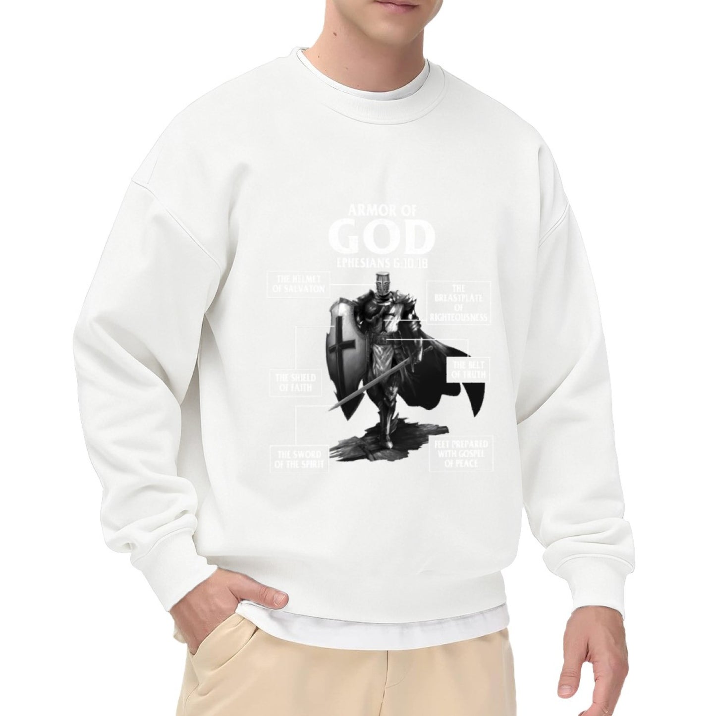 Faith-Focused "Armor of God" Symbolic Graphic Sweatshirt