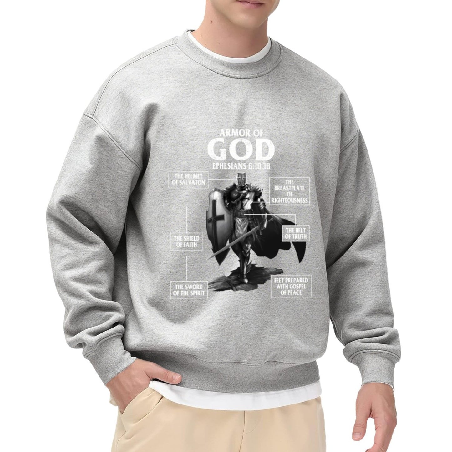 Faith-Focused "Armor of God" Symbolic Graphic Sweatshirt