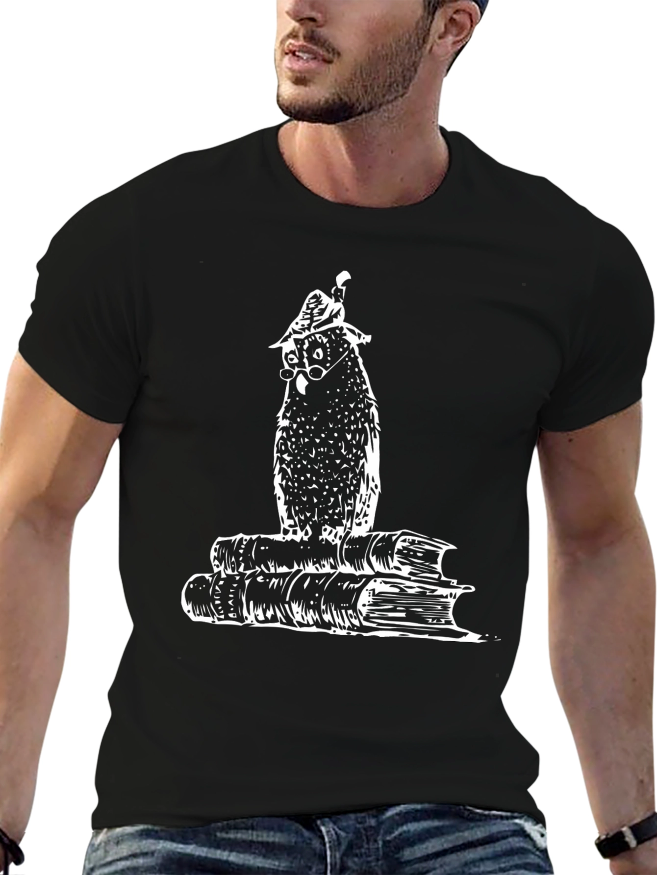 Bookworm Owl T-Shirt - Black Cotton Tee
