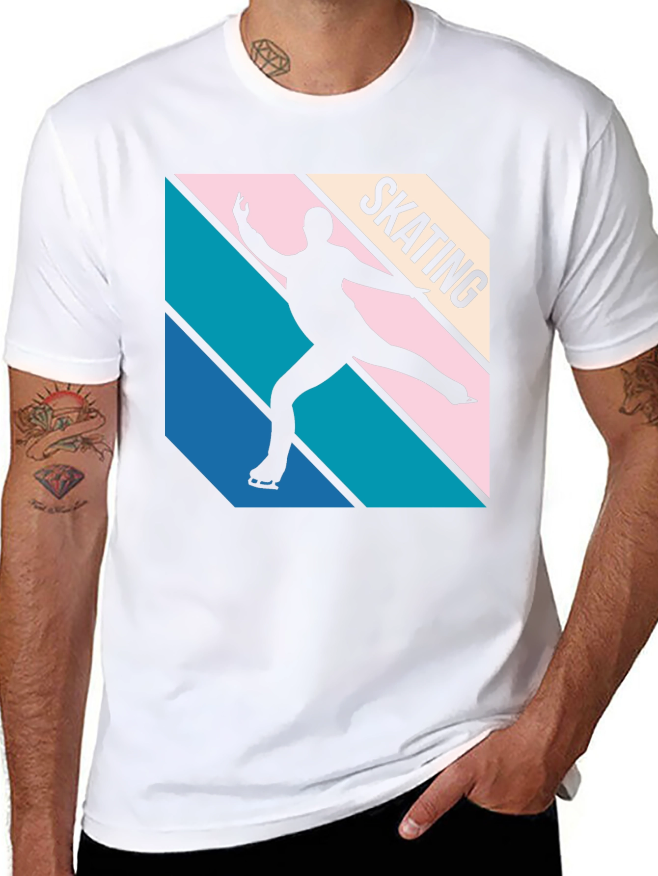 Retro Skating Graphic Tee - Black Cotton Blend