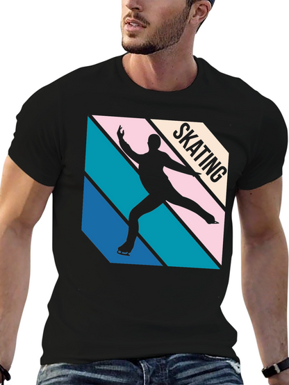 Retro Skating Graphic Tee - Black Cotton Blend