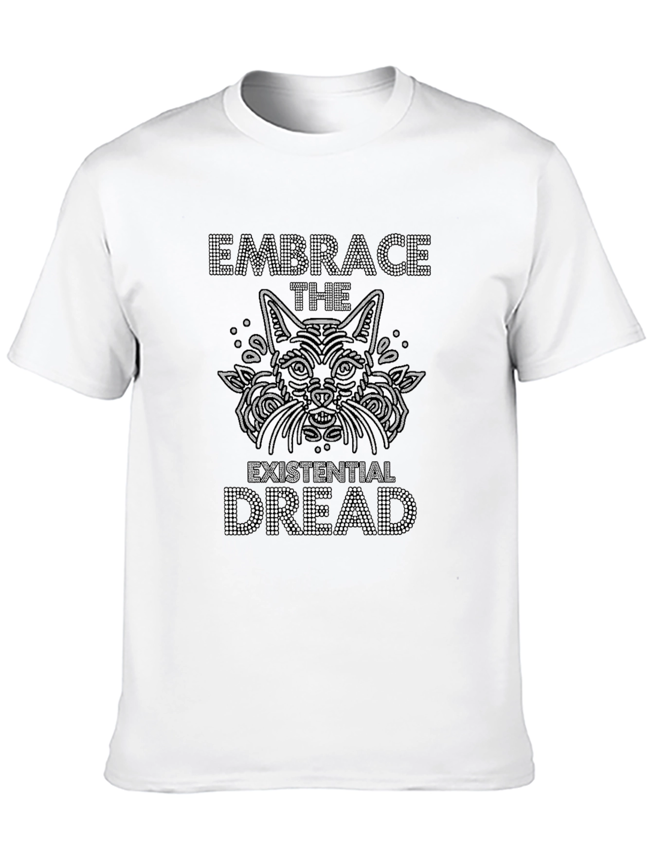 Existential Dread Cat Graphic Tee - Black Cotton T-Shirt