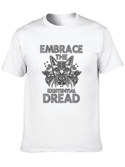 Existential Dread Cat Graphic Tee - Black Cotton T-Shirt