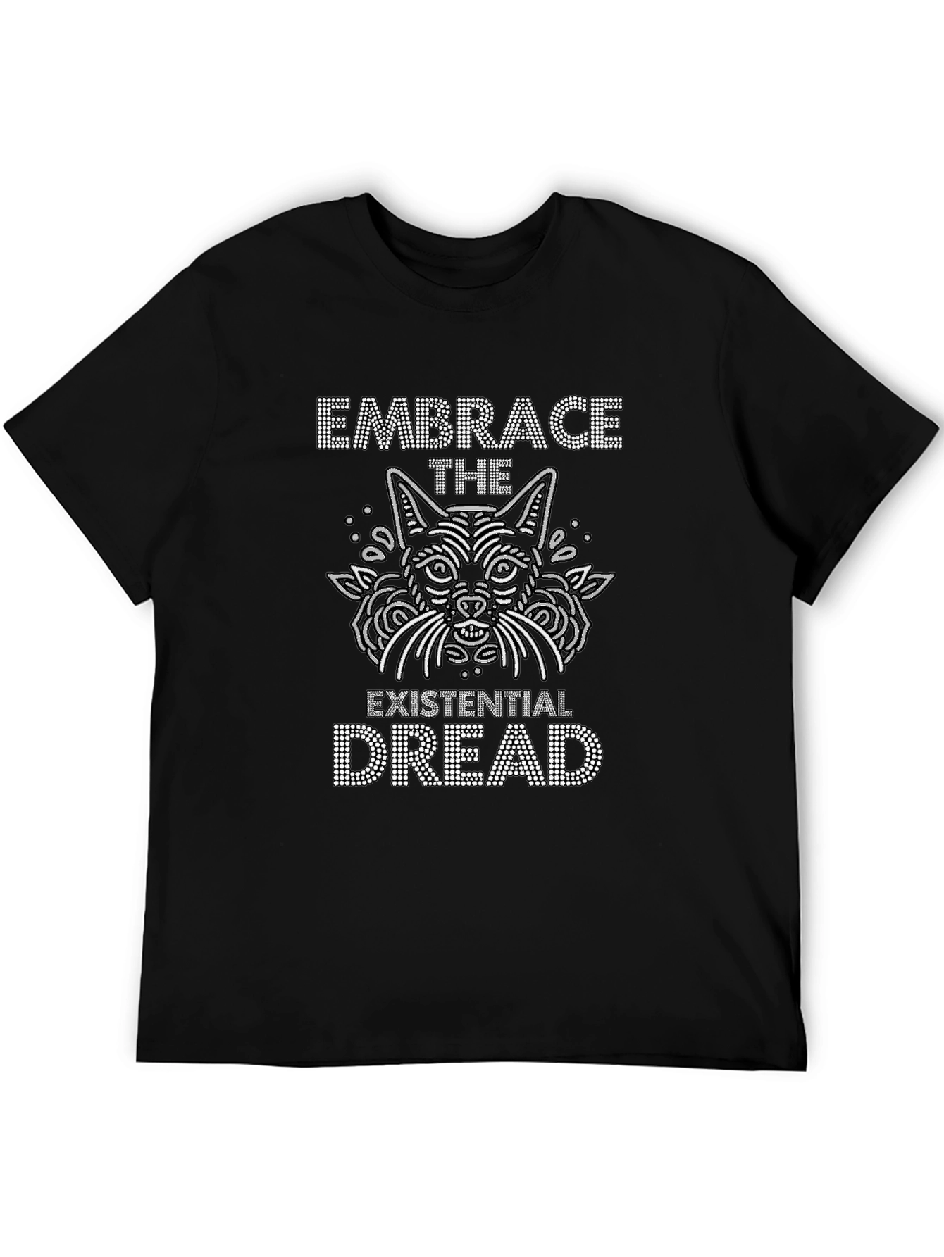 Existential Dread Cat Graphic Tee - Black Cotton T-Shirt