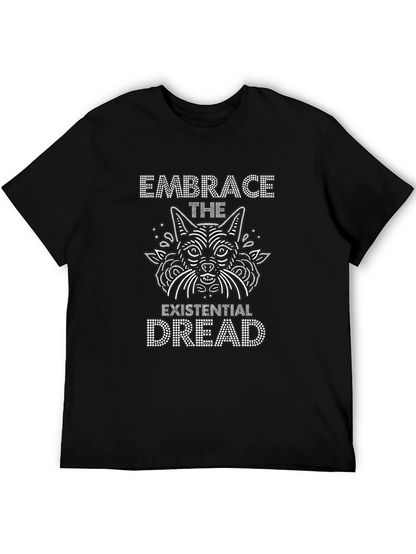 Existential Dread Cat Graphic Tee - Black Cotton T-Shirt