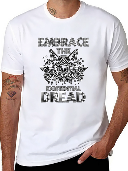 Existential Dread Cat Graphic Tee - Black Cotton T-Shirt