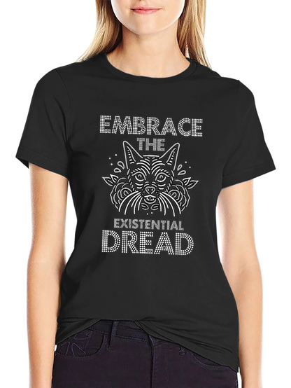 Existential Dread Cat Graphic Tee - Black Cotton T-Shirt