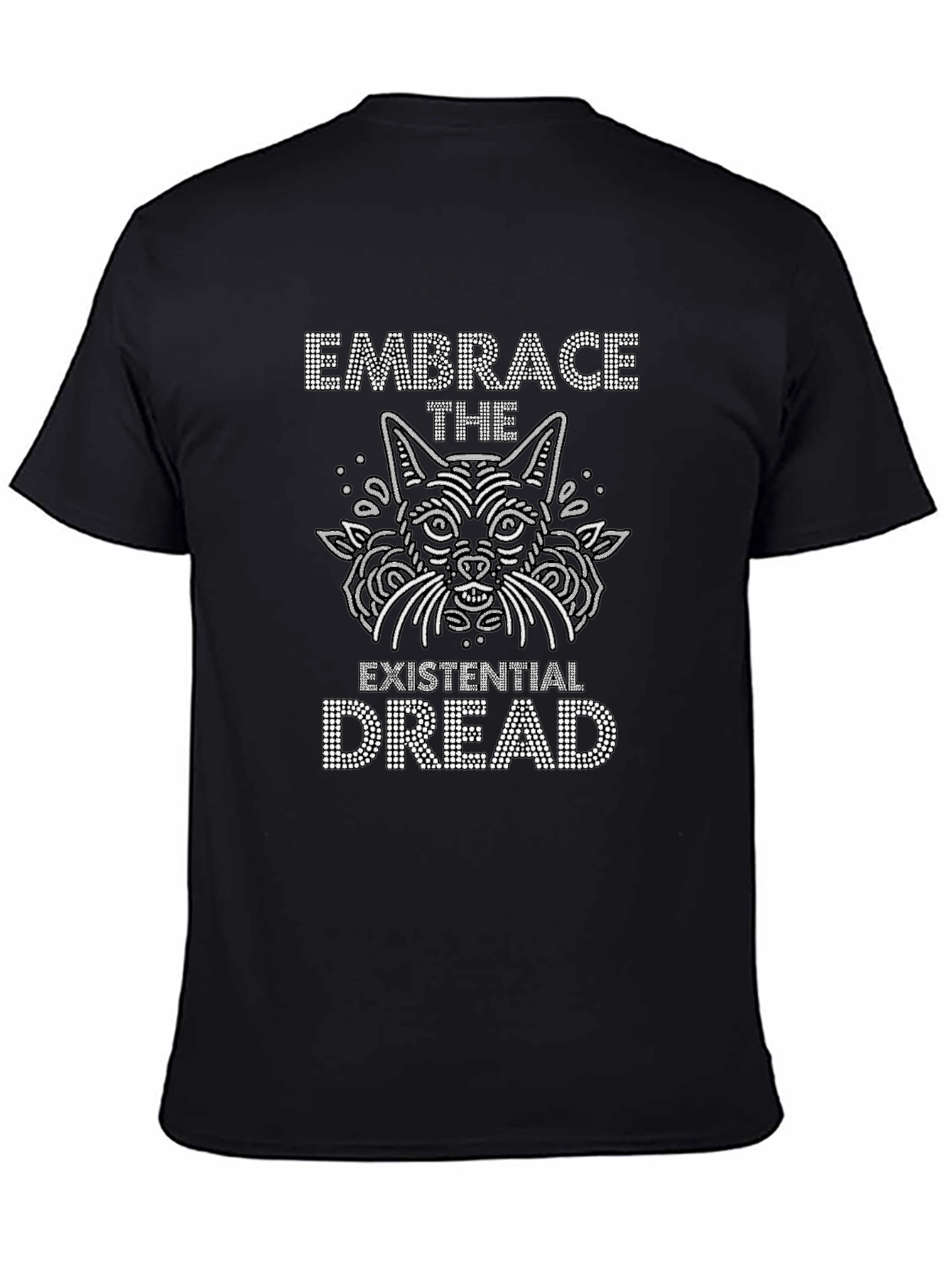 Existential Dread Cat Graphic Tee - Black Cotton T-Shirt