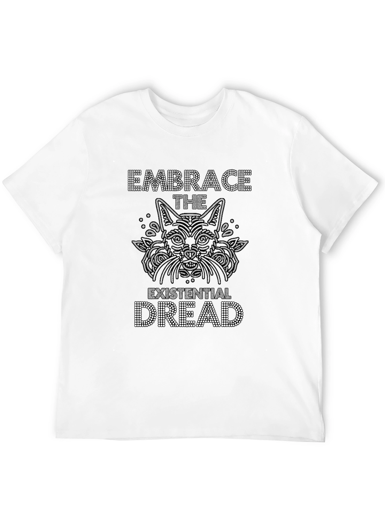 Existential Dread Cat Graphic Tee - Black Cotton T-Shirt