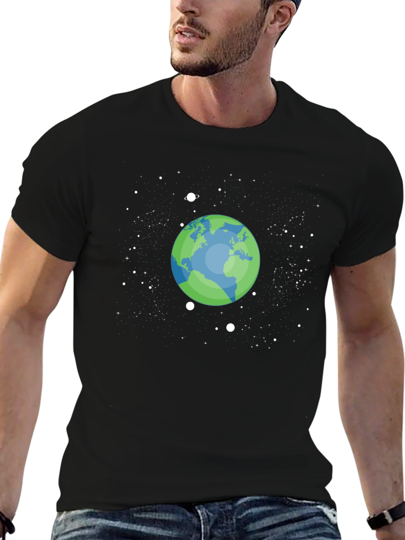 Earth Space Graphic T-Shirt - Black Cotton Tee