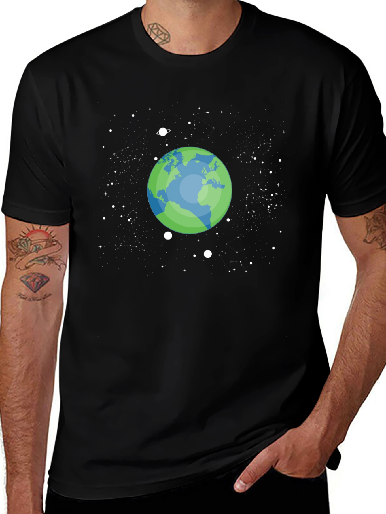 Earth Space Graphic T-Shirt - Black Cotton Tee