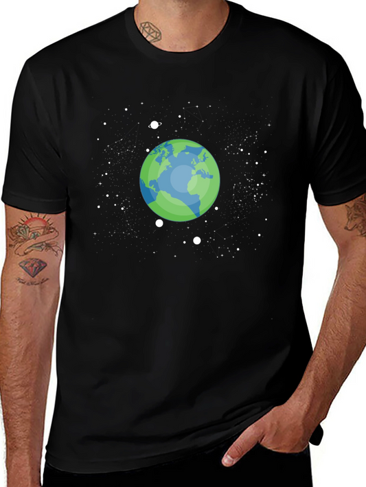 Earth Space Graphic T-Shirt - Black Cotton Tee