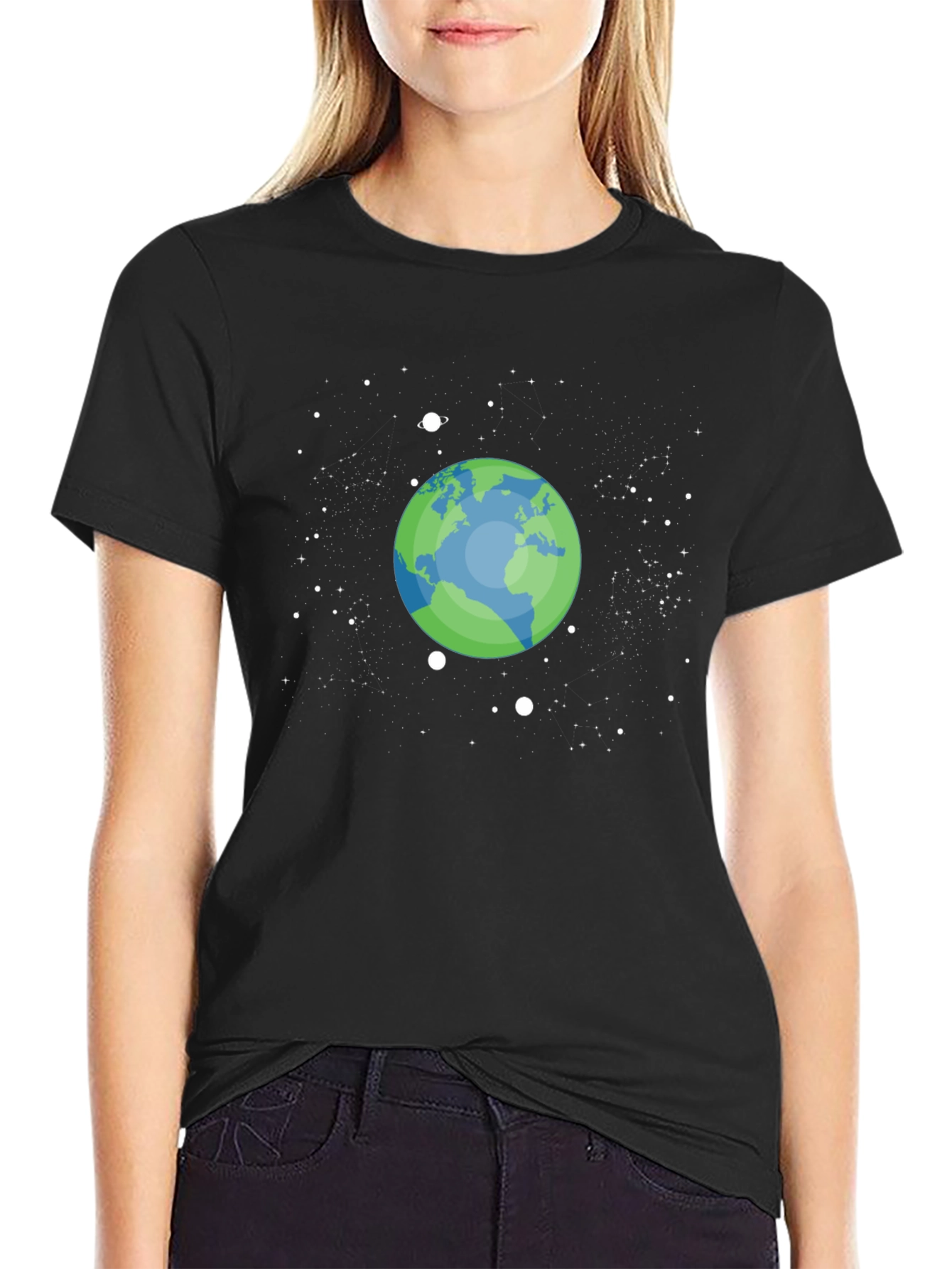 Earth Space Graphic T-Shirt - Black Cotton Tee
