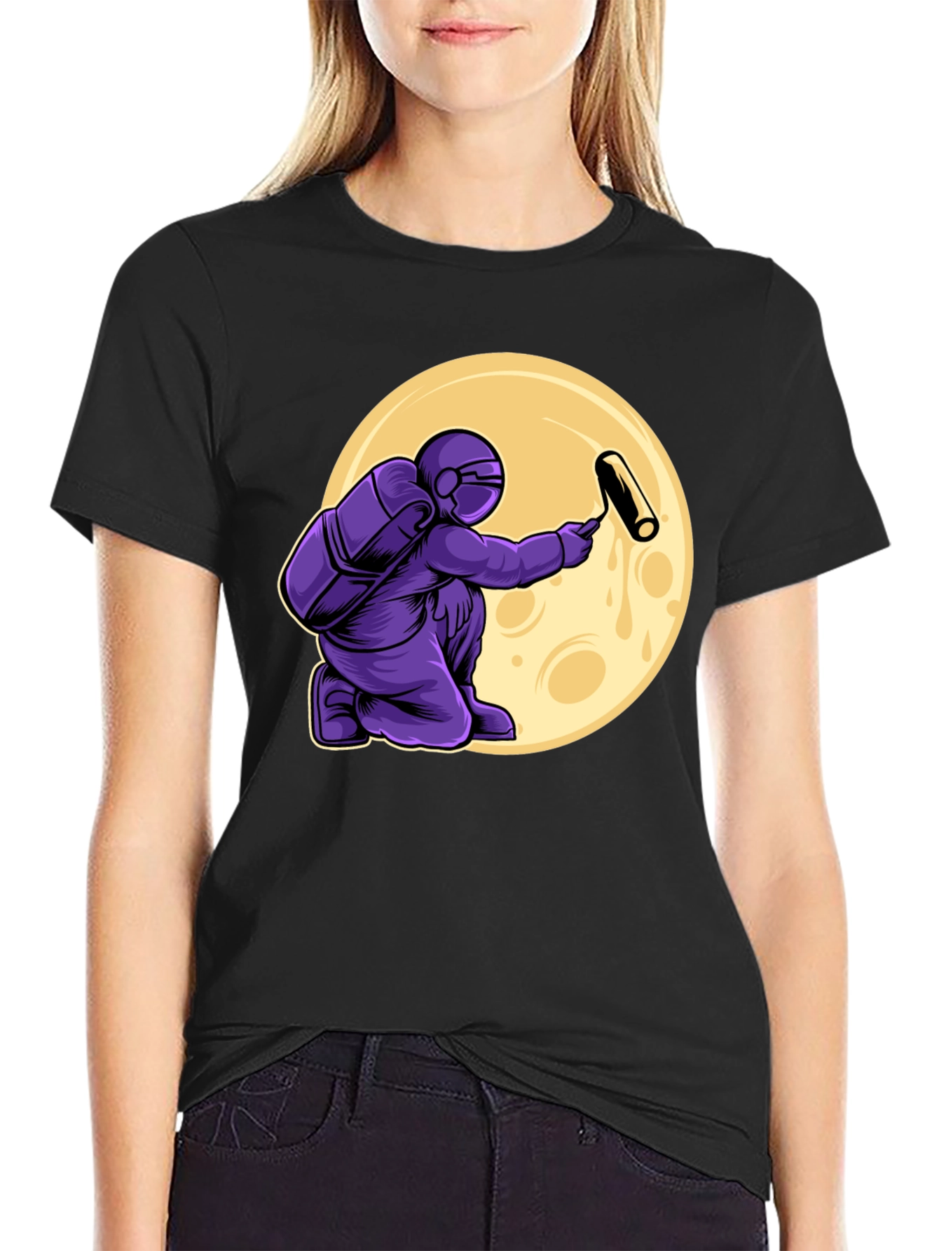 Astronaut Painting Moon T-Shirt - Graphic Tee