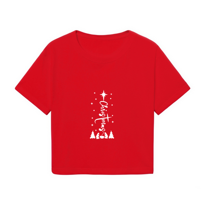 Minimal Christmas Tree Star Graphic Women Crop Tee