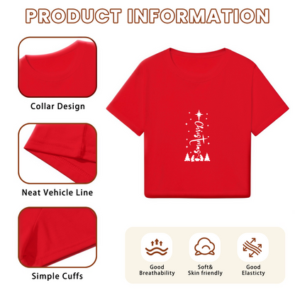 Minimal Christmas Tree Star Graphic Women Crop Tee