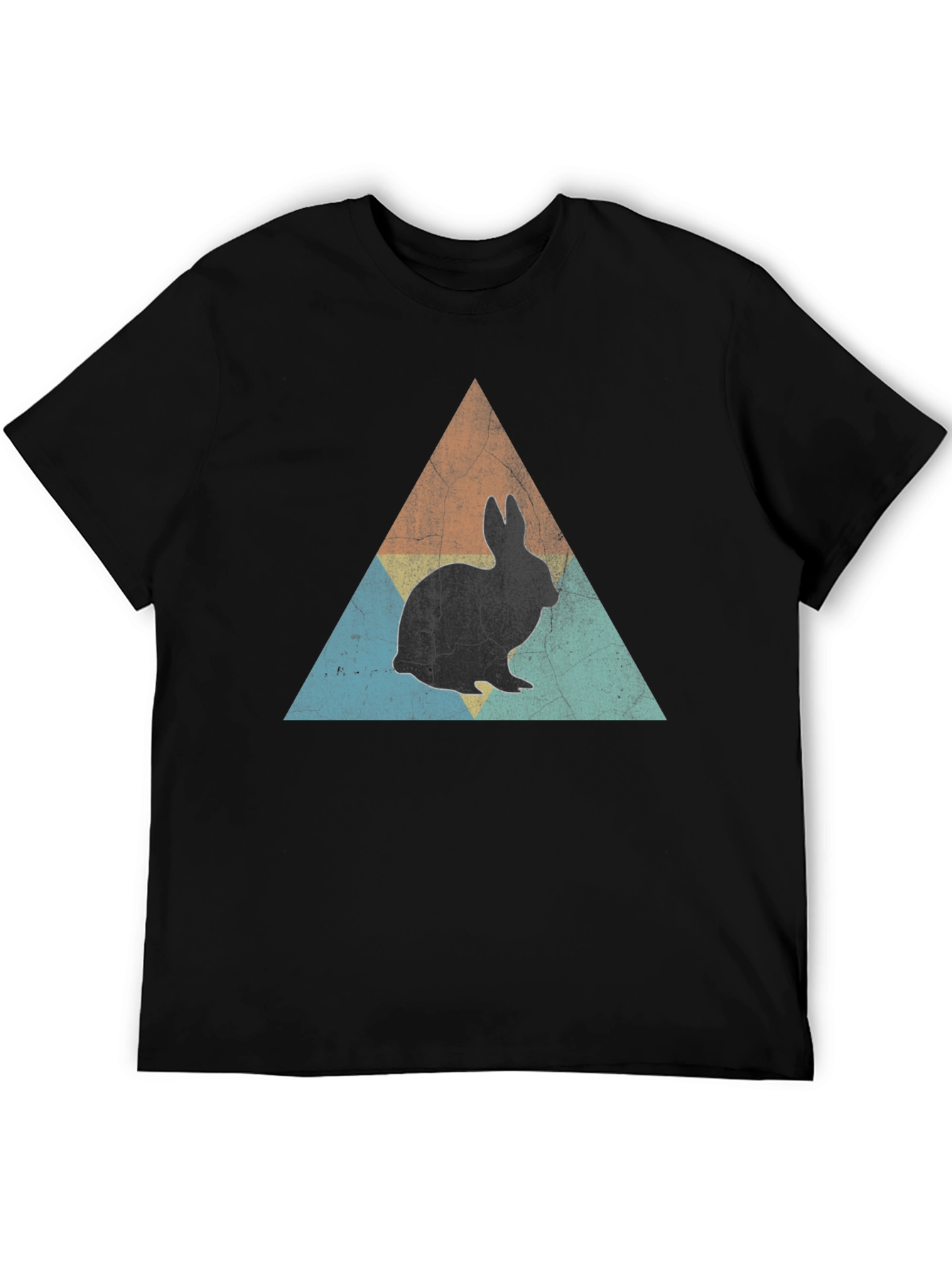 Retro Rabbit Triangle Graphic Tee - Black Cotton Shirt
