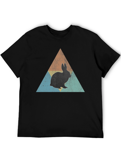 Retro Rabbit Triangle Graphic Tee - Black Cotton Shirt