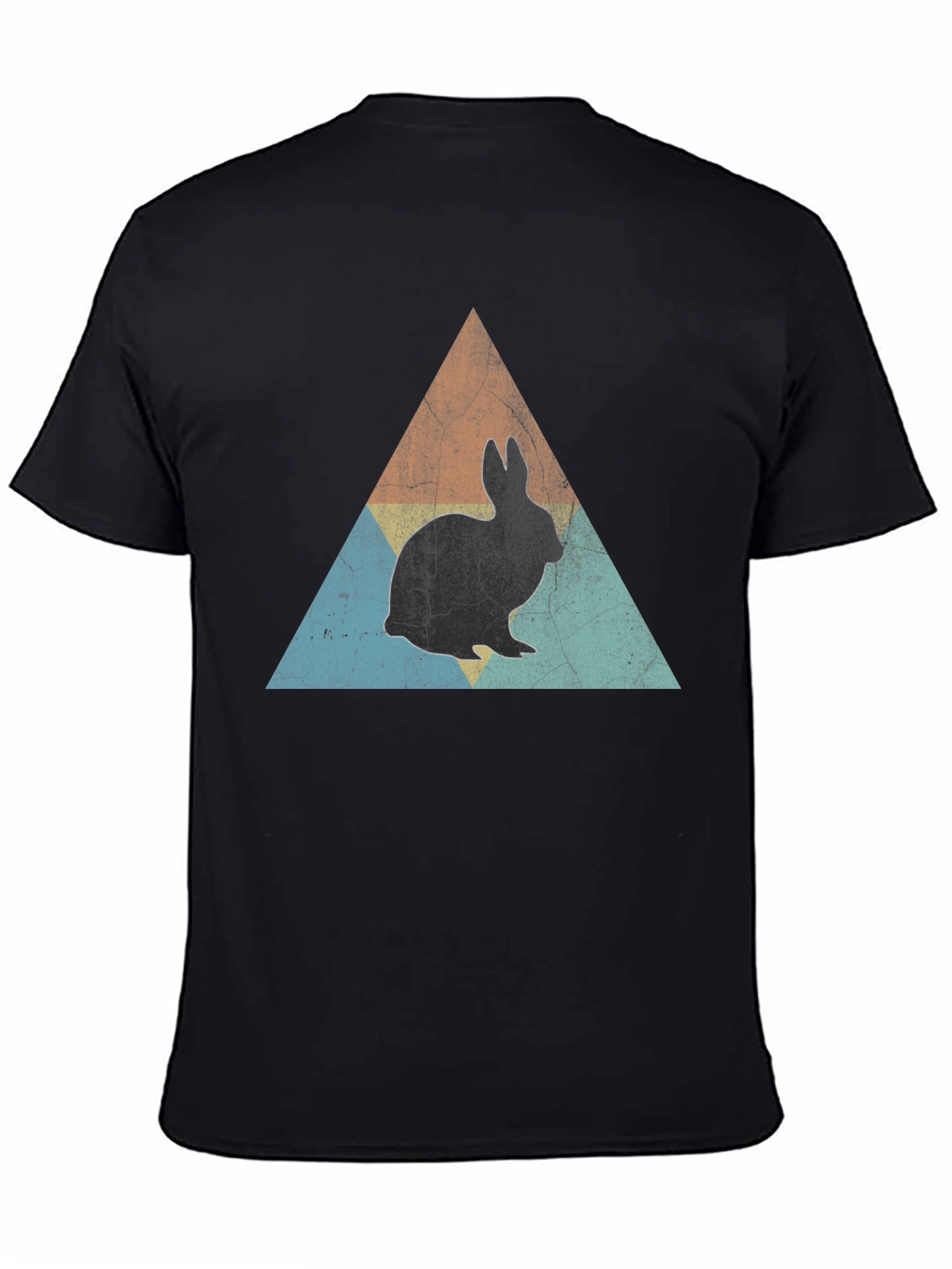 Retro Rabbit Triangle Graphic Tee - Black Cotton Shirt