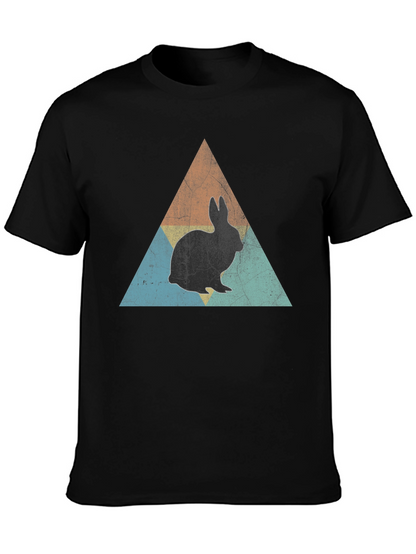 Retro Rabbit Triangle Graphic Tee - Black Cotton Shirt