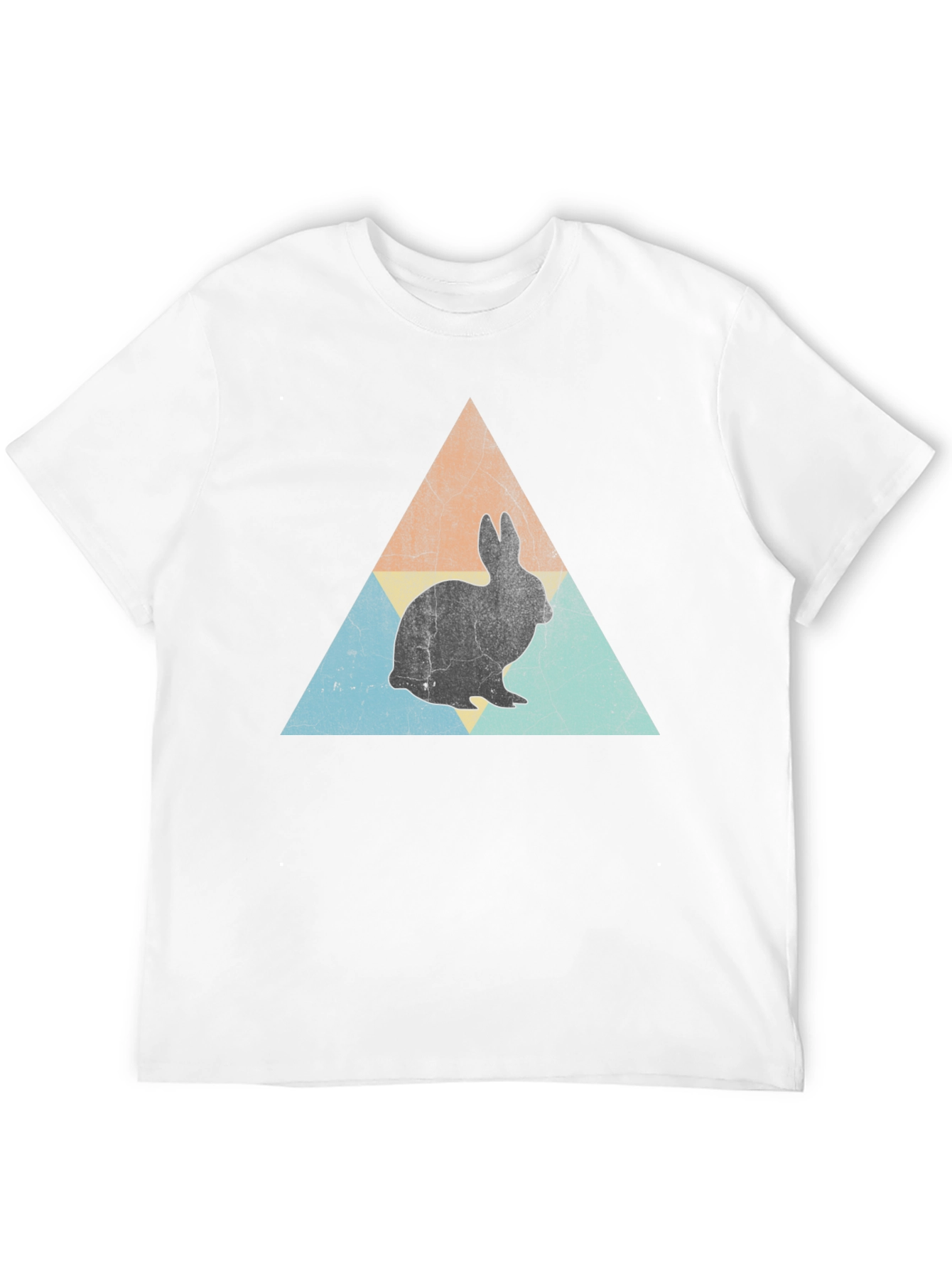 Retro Rabbit Triangle Graphic Tee - Black Cotton Shirt