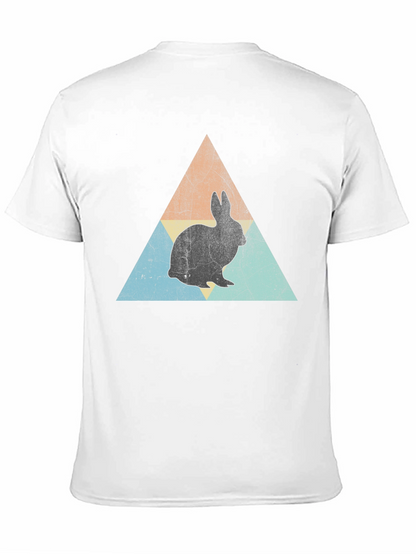 Retro Rabbit Triangle Graphic Tee - Black Cotton Shirt