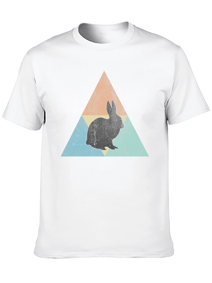Retro Rabbit Triangle Graphic Tee - Black Cotton Shirt