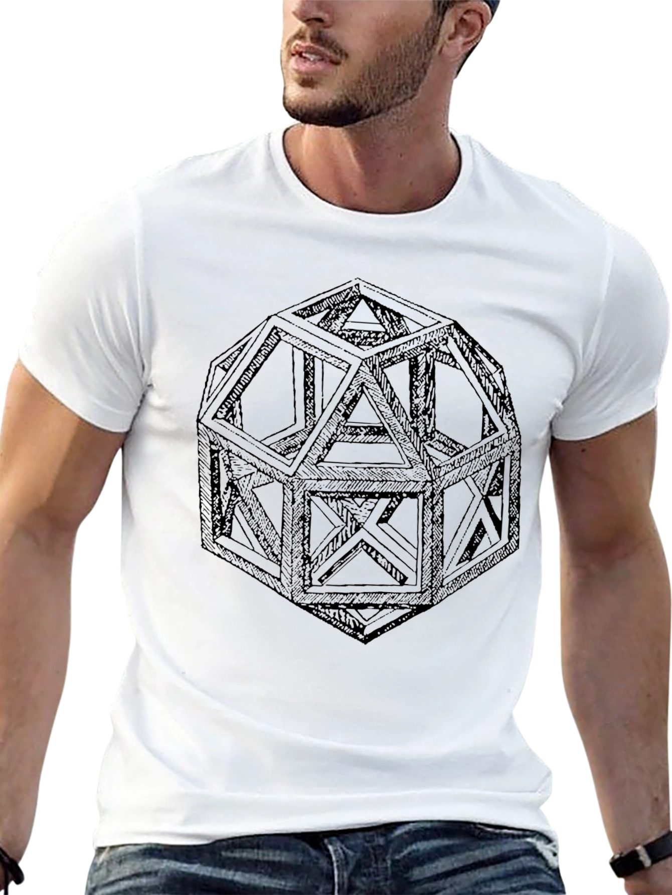 Geometric Icosahedron Graphic T-Shirt - Modern Design Tee