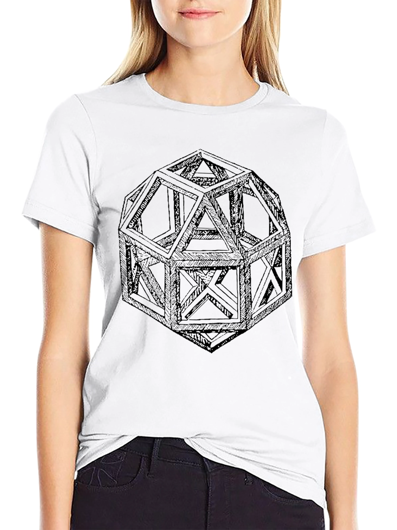 Geometric Icosahedron Graphic T-Shirt - Modern Design Tee