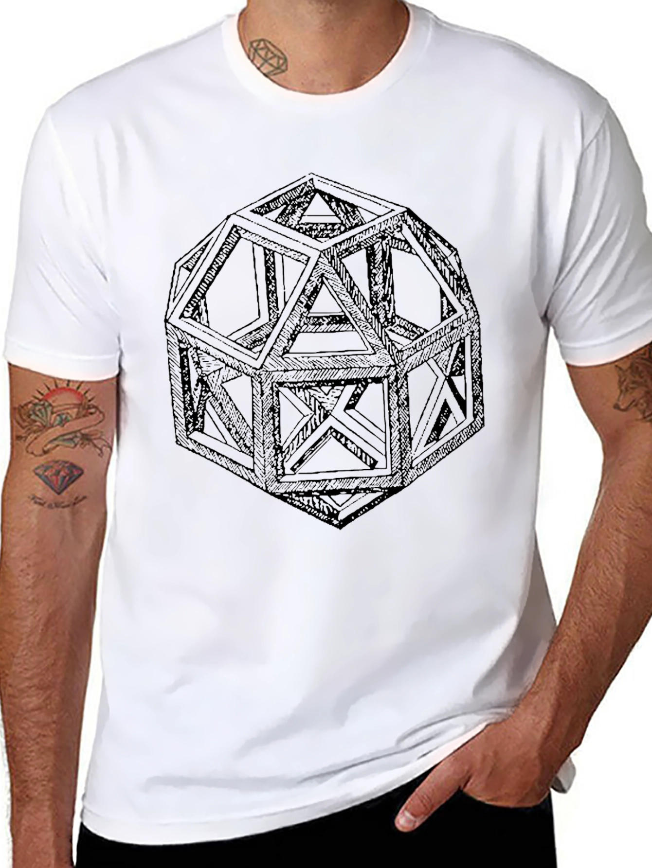 Geometric Icosahedron Graphic T-Shirt - Modern Design Tee