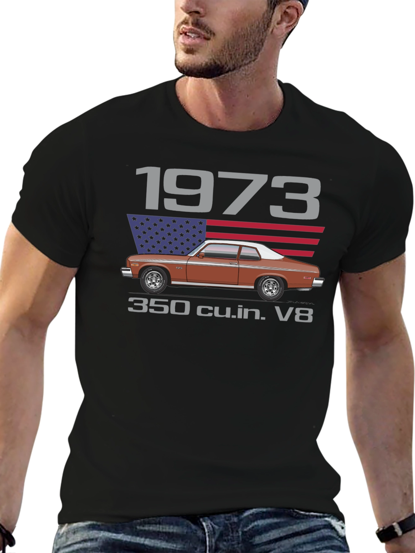 1973 Classic Car T-Shirt - V8 Engine Tee