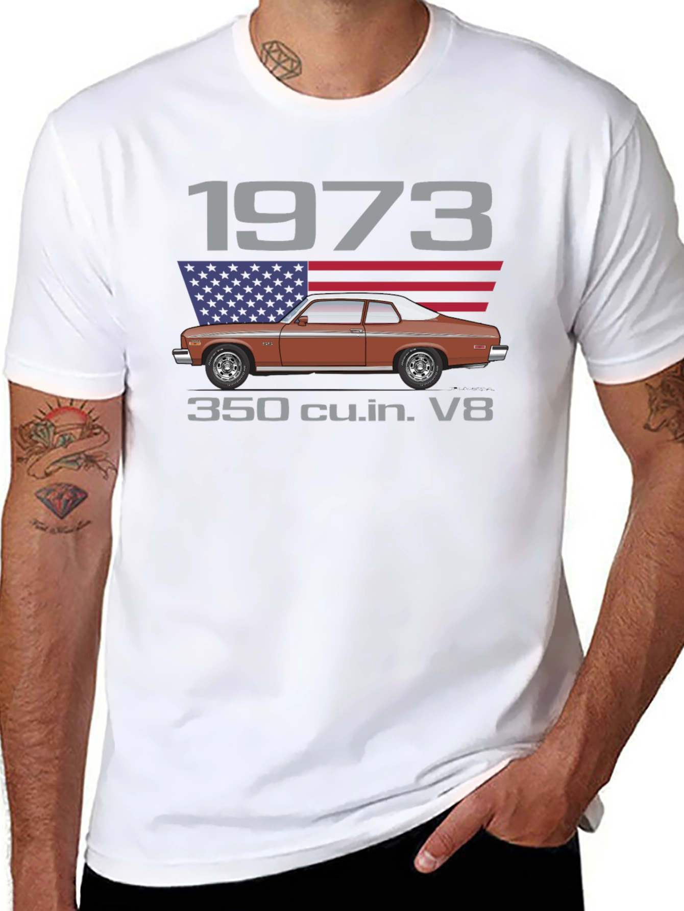 1973 Classic Car T-Shirt - V8 Engine Tee