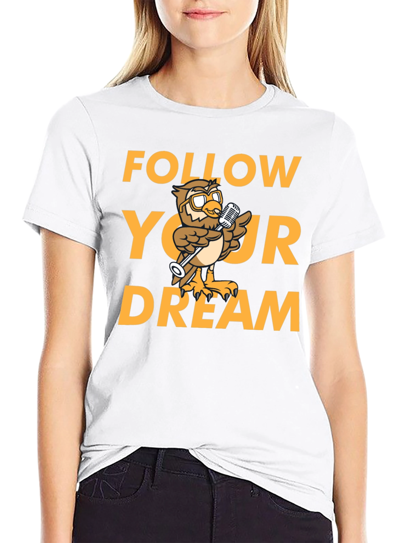Follow Your Dream Owl Graphic Black T-Shirt