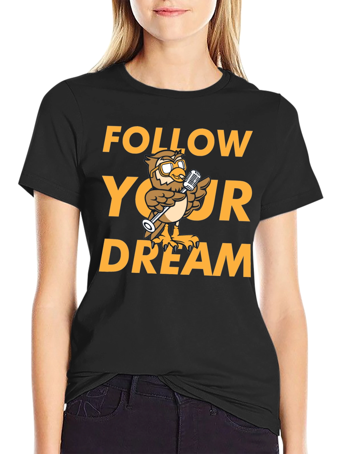 Follow Your Dream Owl Graphic Black T-Shirt