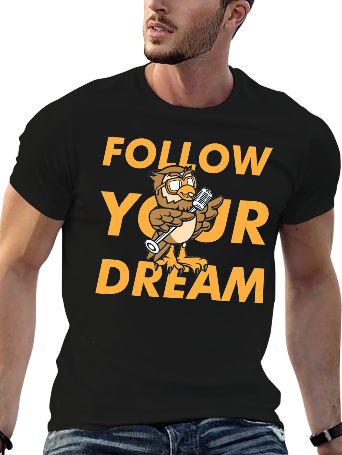 Follow Your Dream Owl Graphic Black T-Shirt