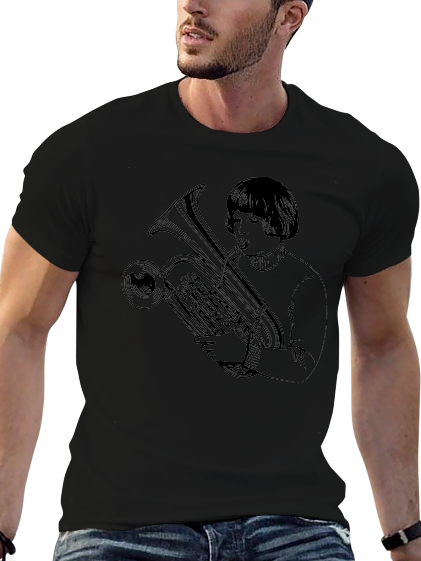 Tuba Player Graphic Tee - Unisex Black T-Shirt
