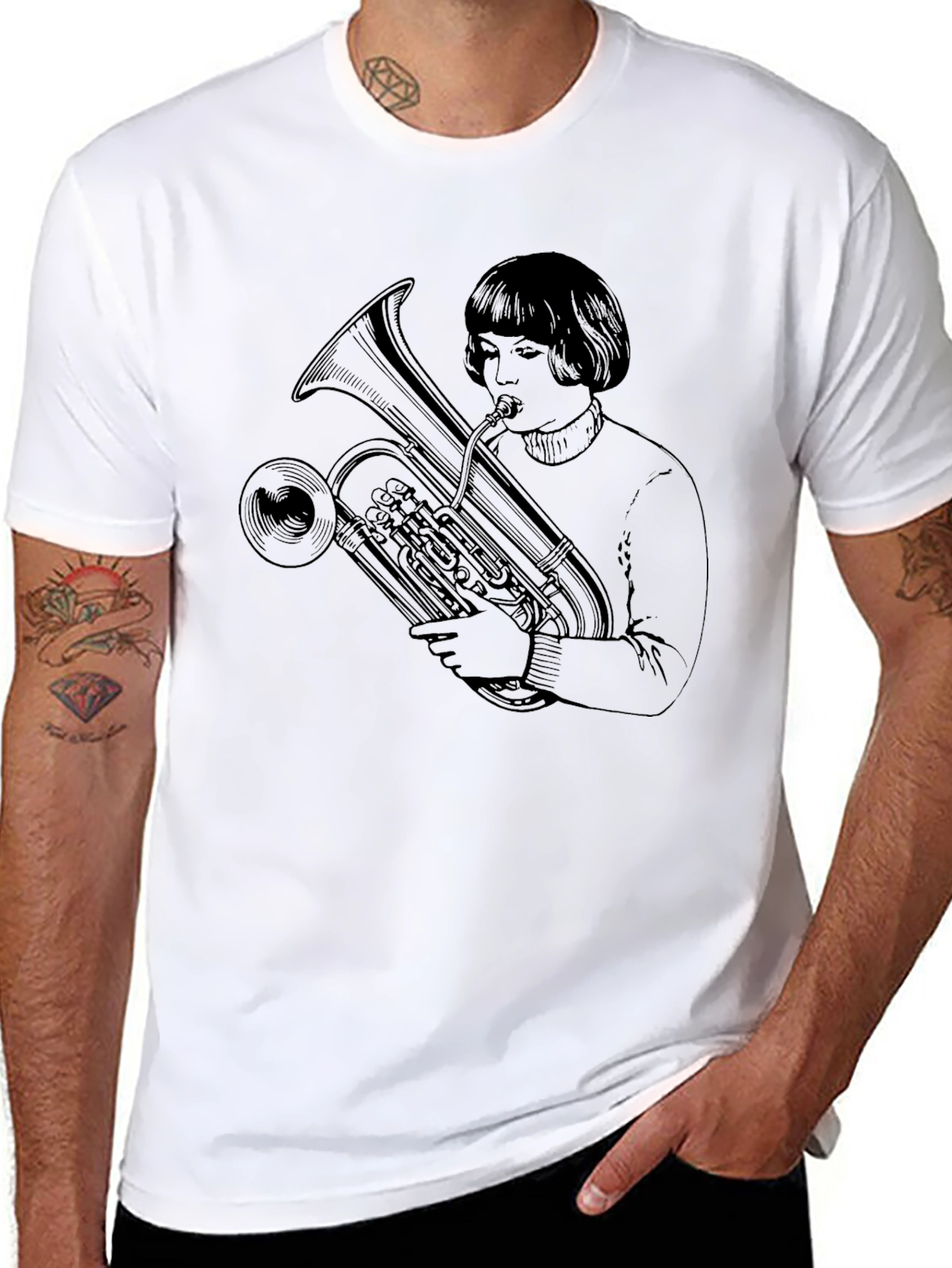 Tuba Player Graphic Tee - Unisex Black T-Shirt