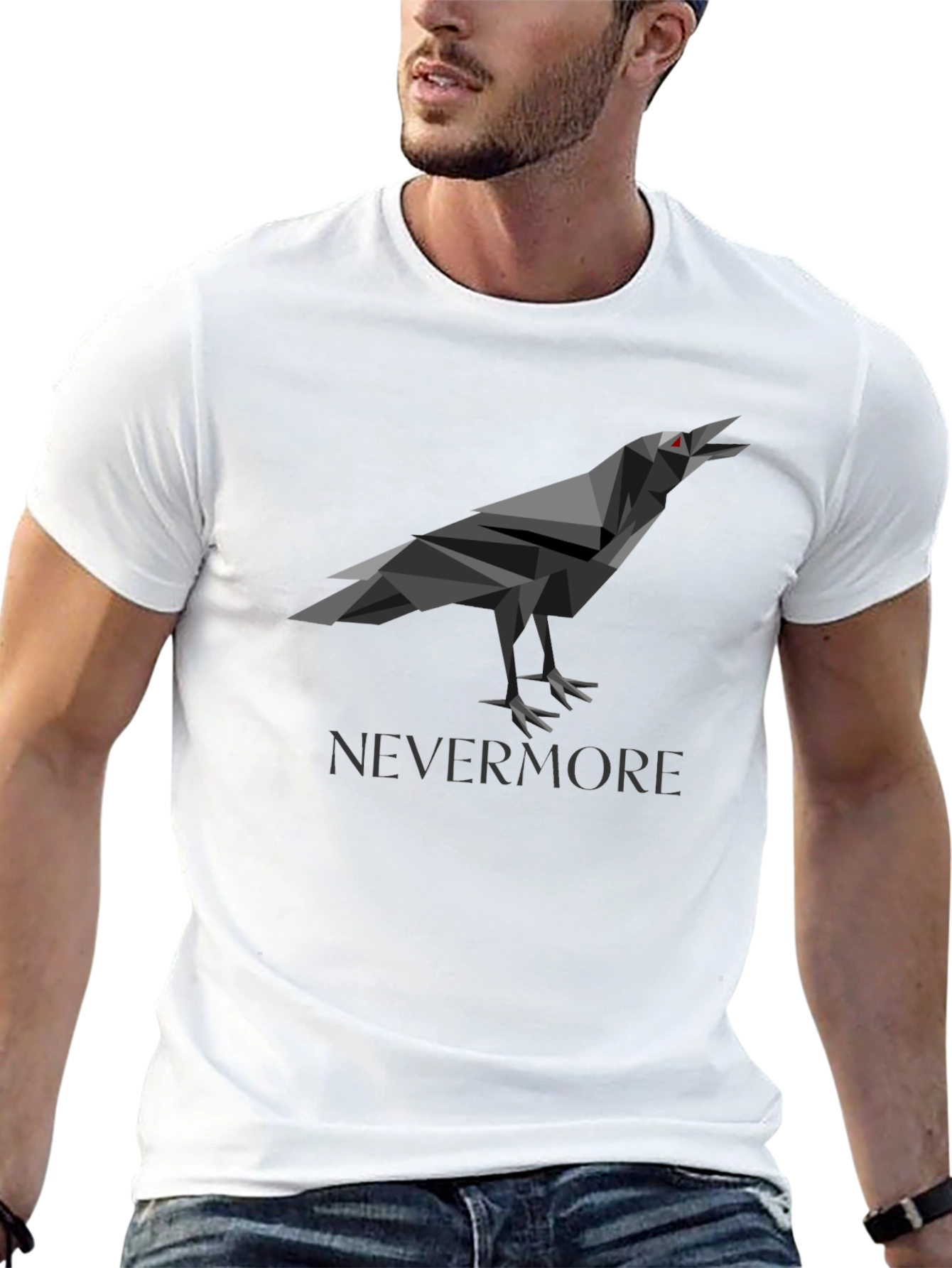Geometric Raven Graphic Print Black T-Shirt
