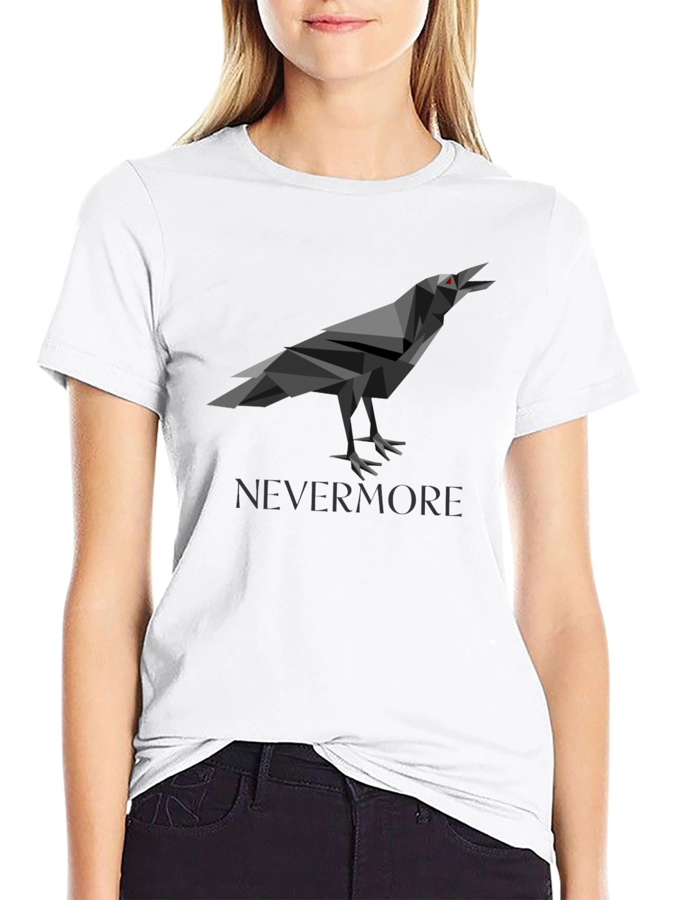 Geometric Raven Graphic Print Black T-Shirt